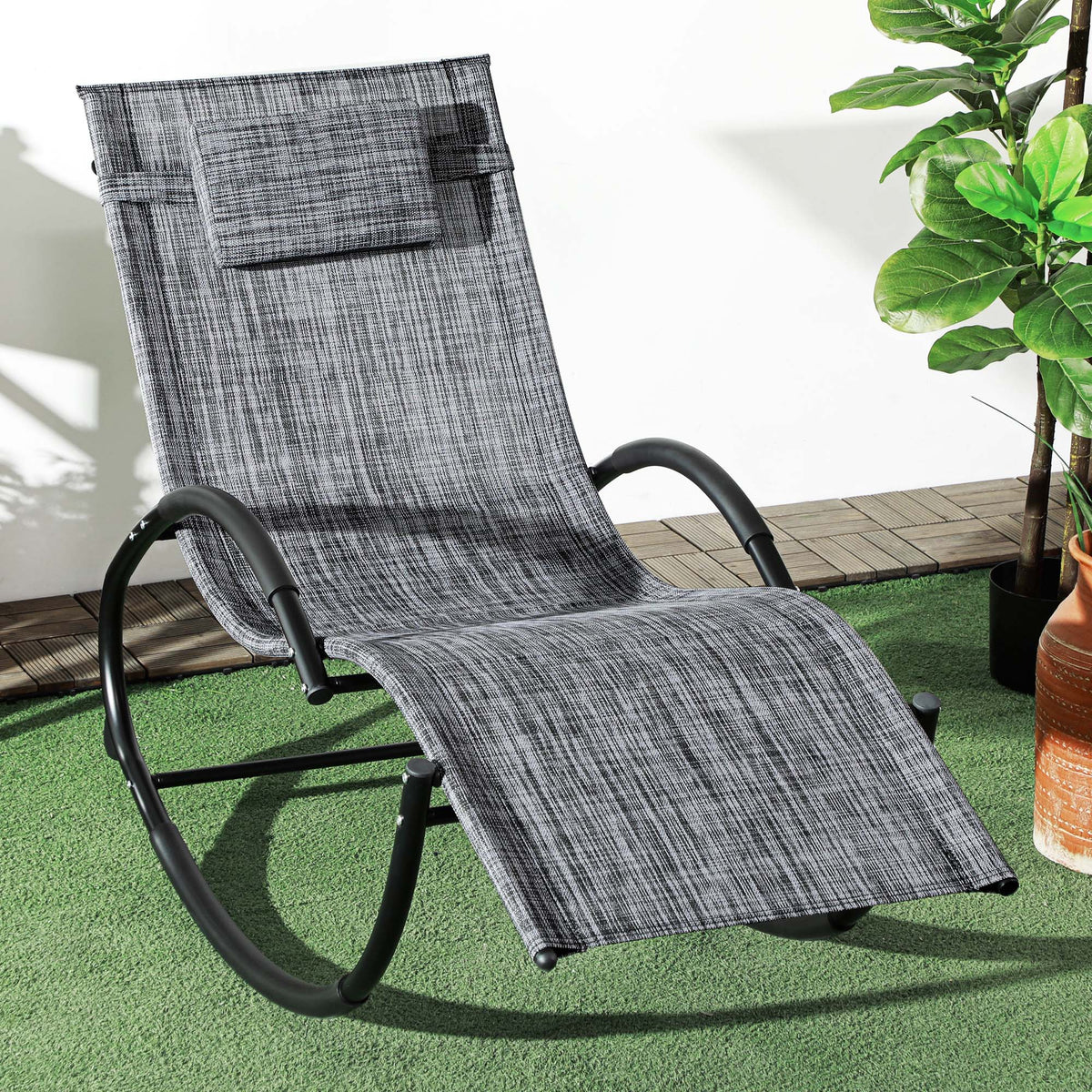 Espreguiçadeira Baloiço de Jardim com Apoio para os Braços Almofada para a Cabeça Removível Espreguiçadeira de Exterior com Tecido Transpirável para Pátio Terraço 155x61x88 cm Cinza — foto 2