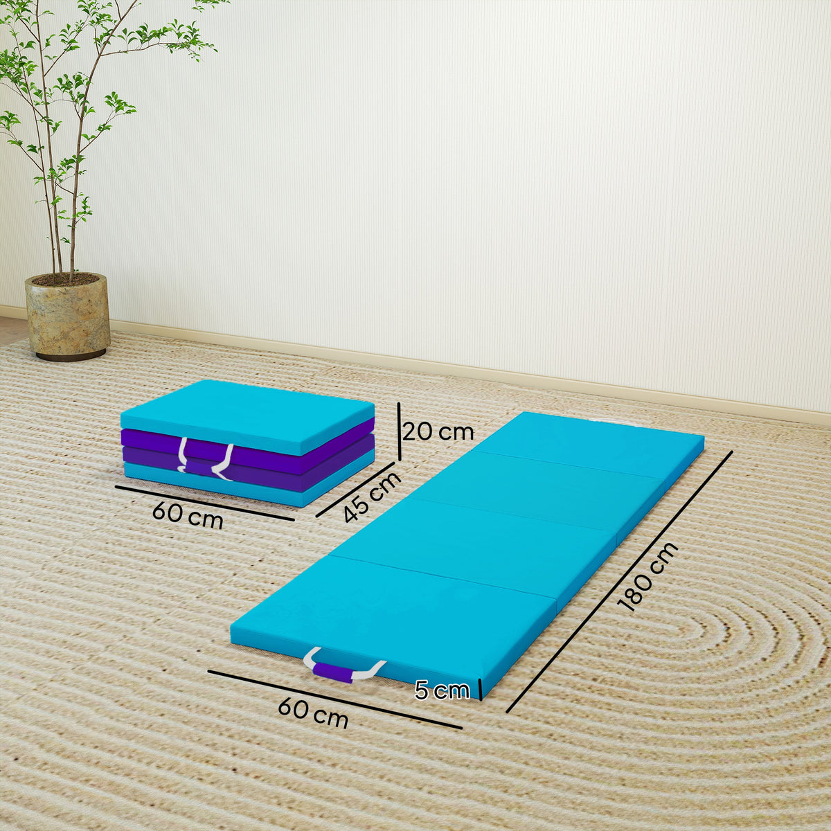 Tapete de Ginástica Dobrável com Espessura de 5 cm Tapete de Exercício com Pegas de Transporte e Bolsa Tapete de Ginástica para Yoga Aeróbica Artes Marciais 180x60x5 cm Azul e Roxo — foto 3