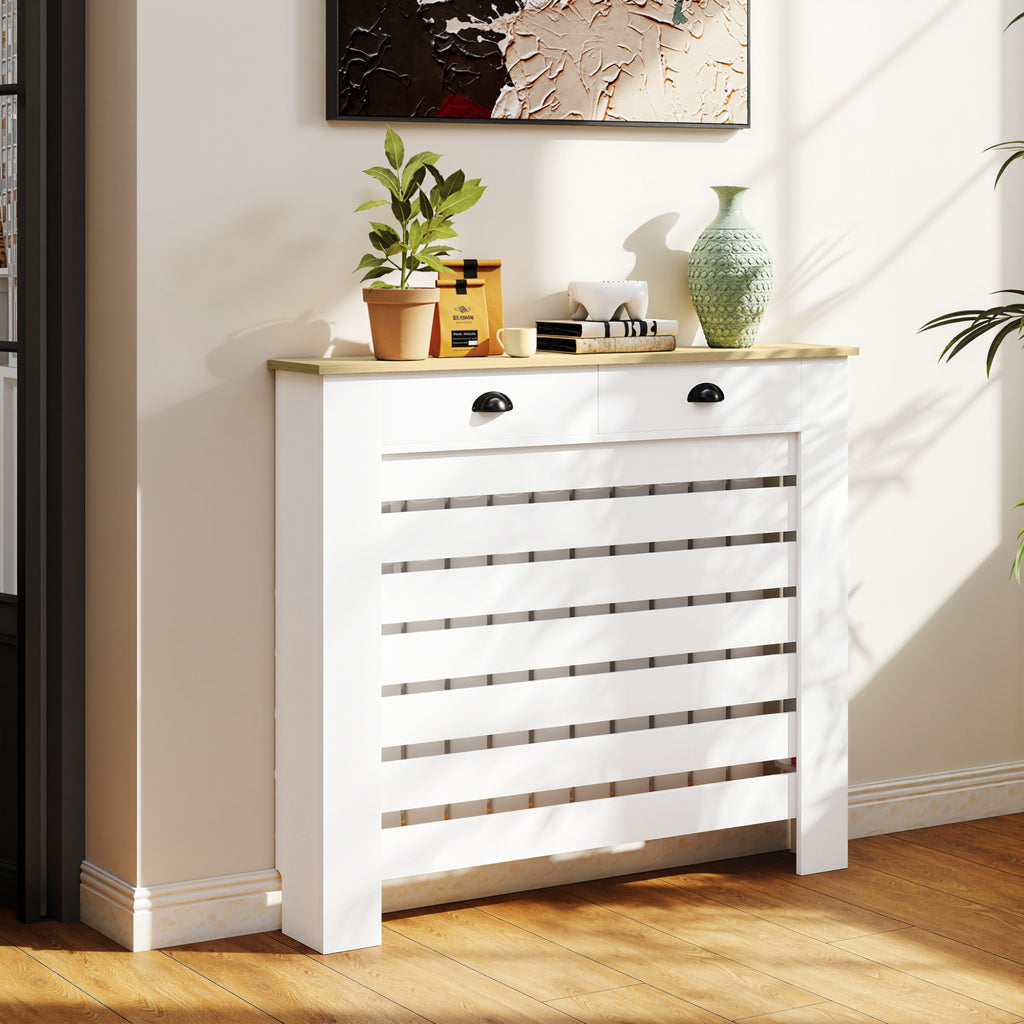 Cobertura para Radiador com Gavetas Cobertura para Radiador de MDF para Sala de Estar Dormitório Corredor 111x19x95,5 cm Branco — foto 2