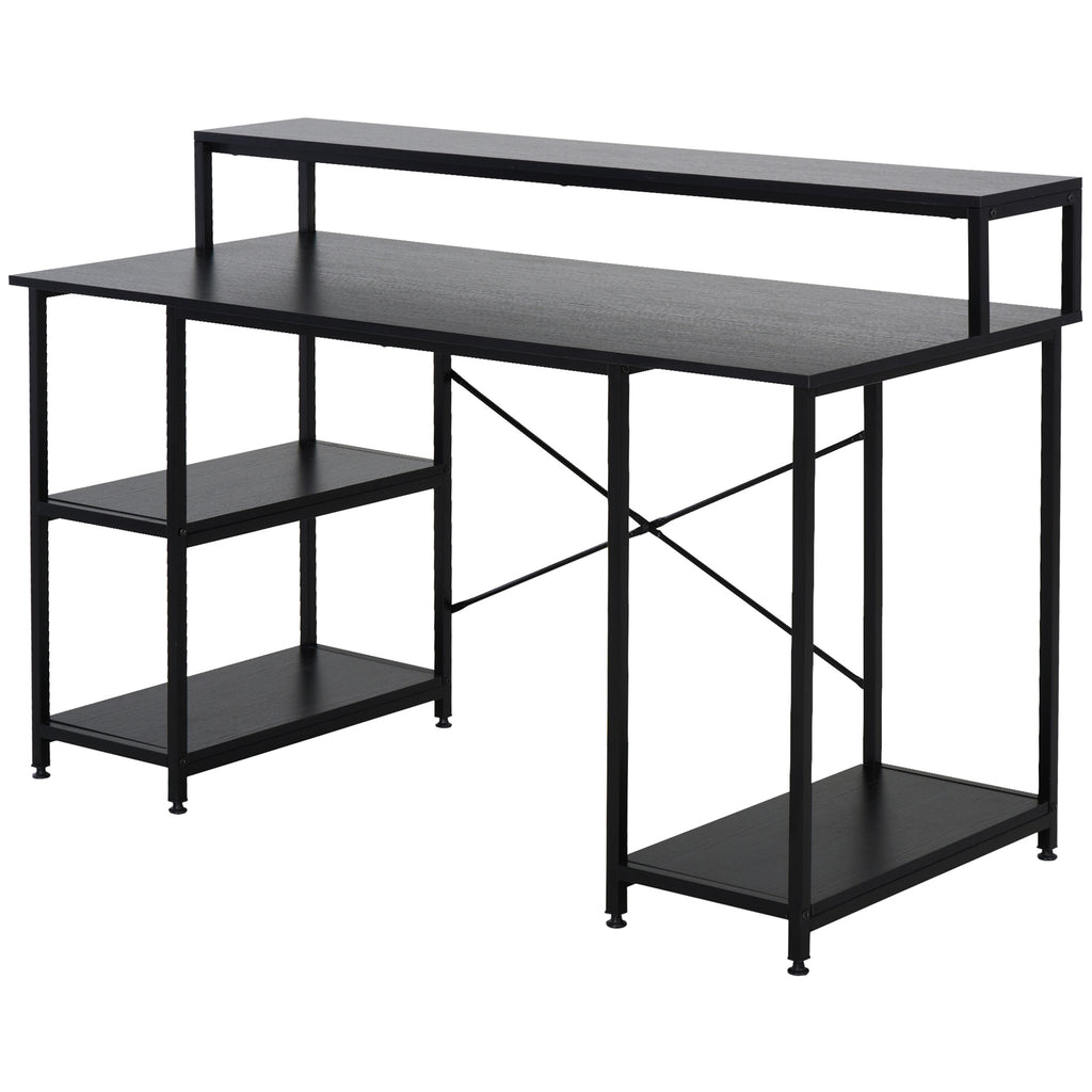 Secretária para escritorio com 3 prateleiras Pernas com Almofadas Ajustáveis Anti-derrapante Estrutura de metal 140x60x93 cm Preto — foto 1