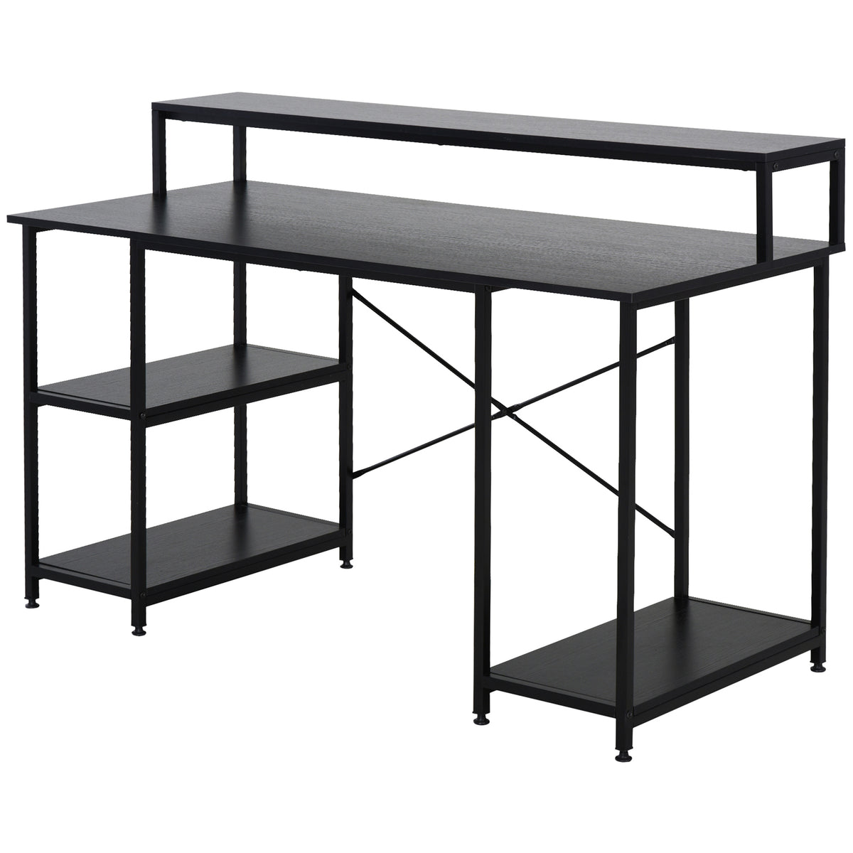 Secretária para escritorio com 3 prateleiras Pernas com Almofadas Ajustáveis Anti-derrapante Estrutura de metal 140x60x93 cm Preto — foto 1