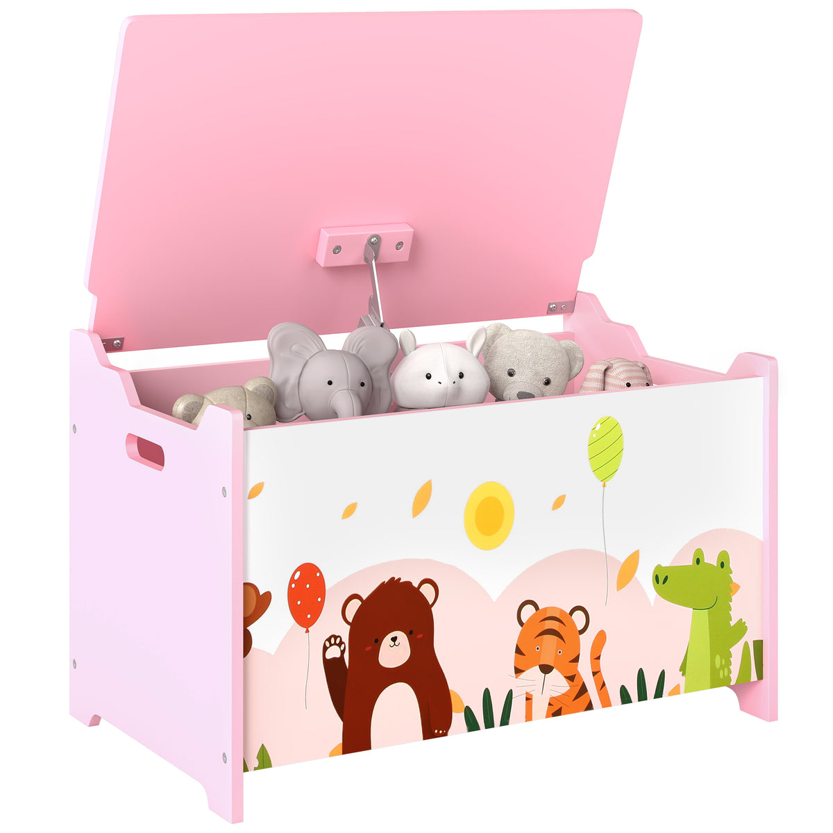 Baú de Armazenamento de Brinquedos Baú de Brinquedos Infantil Tampa Rebatível com Fecho Suave e Alças Estampados de Animais para Livros Roupa em Quarto Sala de Jogos 60x37x39 cm Rosa — foto 1