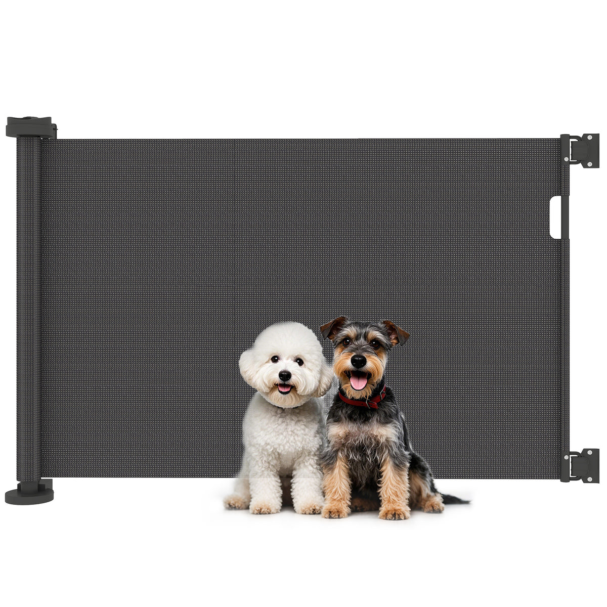 Barreira de Segurança para Cães Retrátil 0-136 cm Barreira para Cães Pequenos Extensível com Botão de Fecho Porta de Segurança para Corredores Escadas Interiores e Exteriores Preto — foto 1
