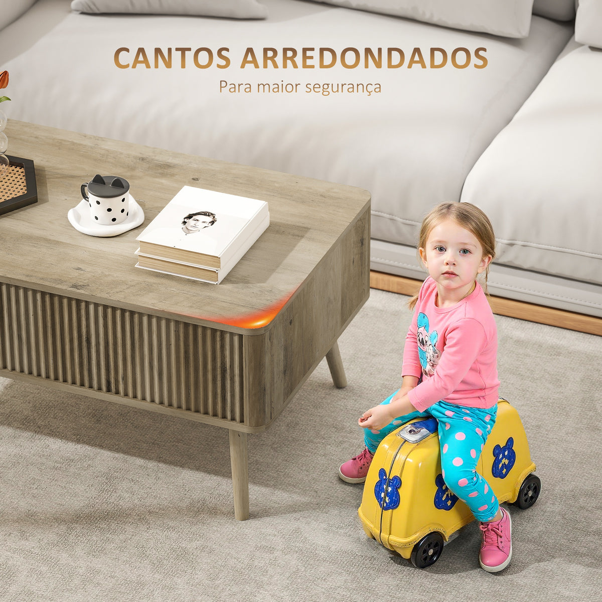 Mesa de Centro Elevatória Mesa de Café para Sala de Estar com Compartimentos Ocultos de Armazenamento e Pés de Pinho 91x56-80,5x43-57,5 cm Carvalho — foto 7