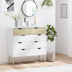 Cómoda com 5 Gavetas Cómoda de Quarto com Pés de Madeira Cómoda para Sala Escritório Estilo Nórdico 99x39x101 cm Branco e Carvalho — foto 2