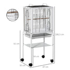 Gaiola para Passáros com Suporte Desmontável Gaiola com 4 Rodas Teto com Abertura 2 Comedouros 2 Poleiros e Bandeja para Periquitos Canários 47x35x106,5cm Branco — foto 3