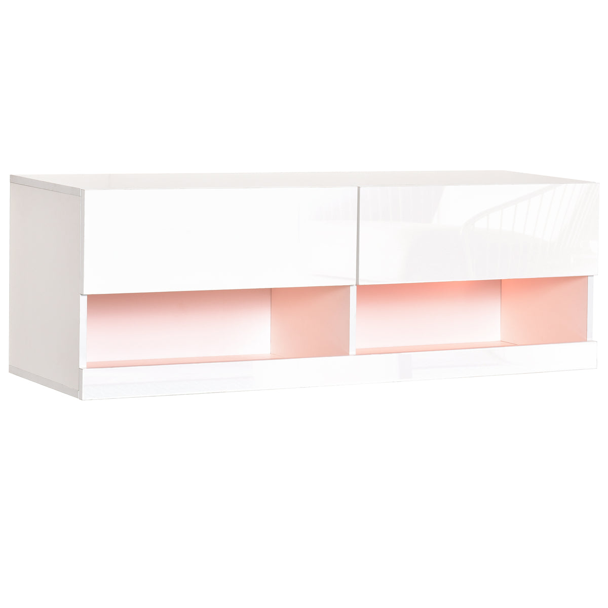 Móvel de parede para TV Armário suspenso com luzes LED com controle remoto 120x35x40,5 cm Carga 30 kg para sala de estar Quarto branco — foto 1
