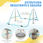 Barra de Ginástica Artística Barra Horizontal Dobrável com Altura Ajustável Equipamento de Ginástica para Treino em Casa para Crianças 154x106,2x88,5-128,5 cm Azul Celeste — foto 5