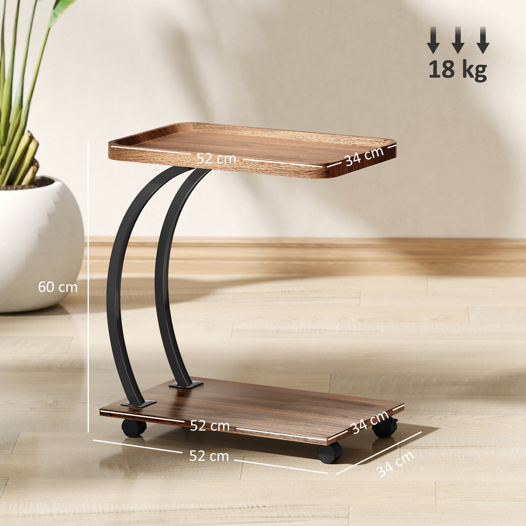 Mesa Auxiliar com Rodas Mesa Auxiliar em Forma de C para Sofá com Prateleiras Estrutura de Aço Mesa Auxiliar para Sala de Estar e Dormitório 52x34x60 cm Madeira e Preto — foto 3