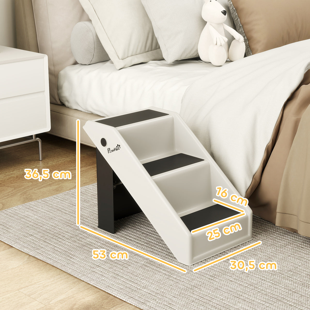Escada Dobrável para Cães de 3 Degraus Portátil para Animais Mais Velhos Cães Pequenos Gatos para Cama Sofá 53x30,5x36,5 cm Creme — foto 3