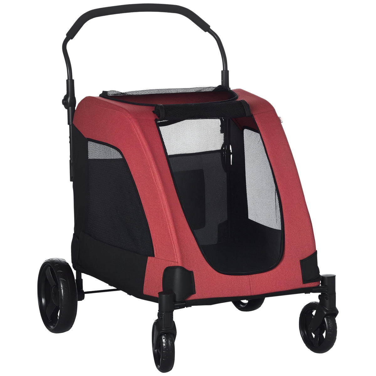 Carrinho para Animais de Estimação para Cães Gatos 4 Janelas Transpiráveis Boa Ventilação Porta Grande Almofada Removível 98x82x110cm Vermelho — foto 1