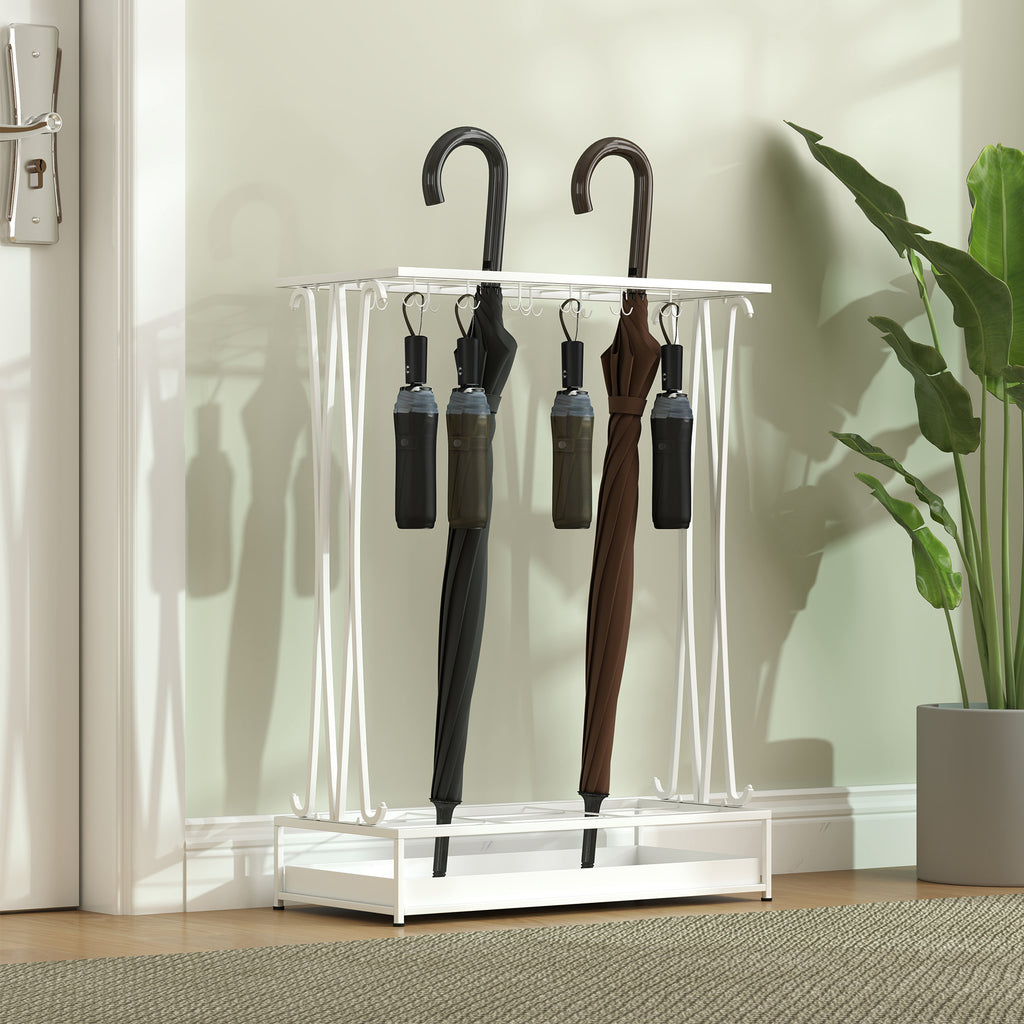 Suporte para Guarda-Chuva Moderno Retangular Suporte para Guarda Chuvas de Aço com 24 Ganchos 21 Espaços e Bandeja Recolhedora de Gotas Amovível para Entrada Escritório 50x24x68 cm Branco — foto 7