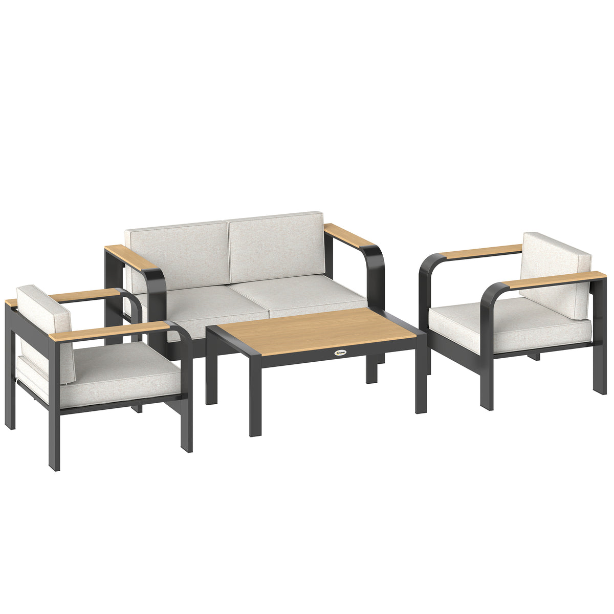 Conjunto de Móveis de Jardim em Alumínio para 4 Pessoas Repelente à Água Extra Profundo com Sofá 2 Lugares 2 Poltronas Mesa Lateral — foto 1