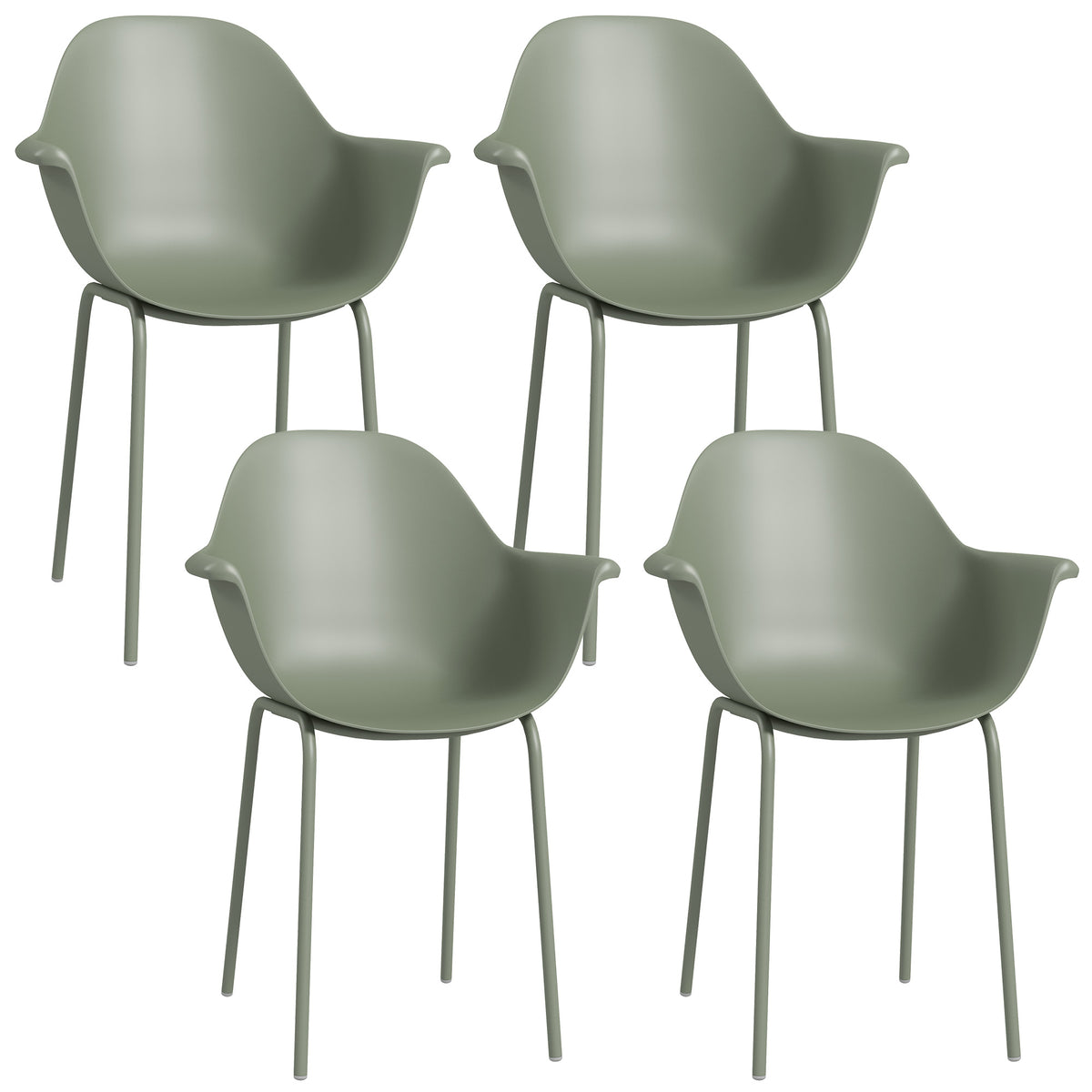 Conjunto de 4 cadeiras de jardim, com encosto/apoios de braço, resistente às intempéries, até 120 kg, plástico/metal, Verde — foto 1