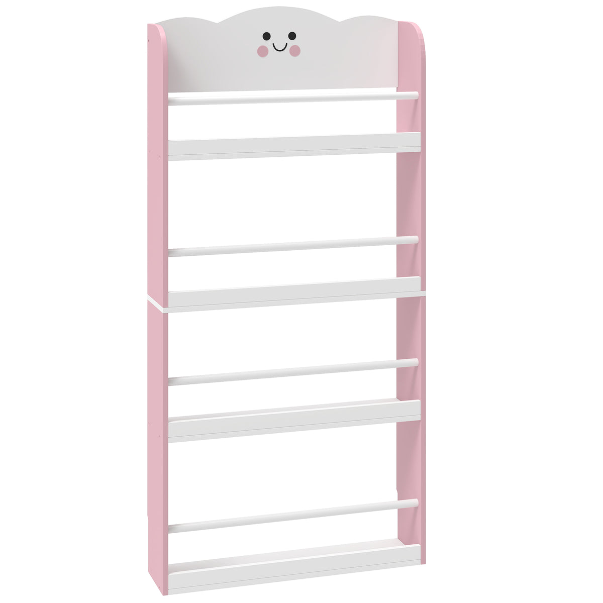 Estante de livros infantil com 4 andares, estante de parede para quarto infantil, sala de brinquedos, sala de estar, Rosa — foto 1