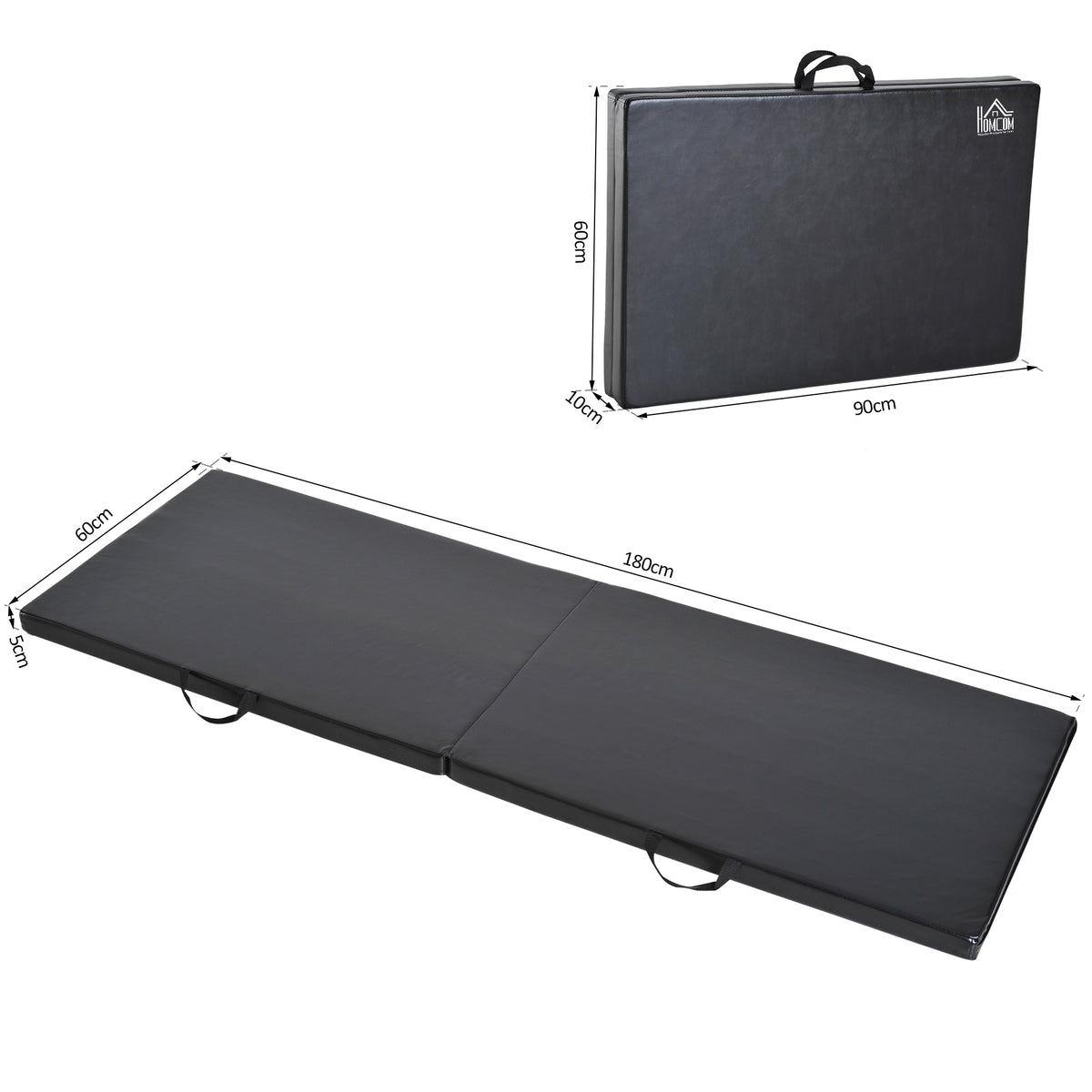 Tapete de ginástica yoga pilates fitness dobrável portátil grande conforto 180L x 60l x 5H cm revestimento sintético preto — foto 2