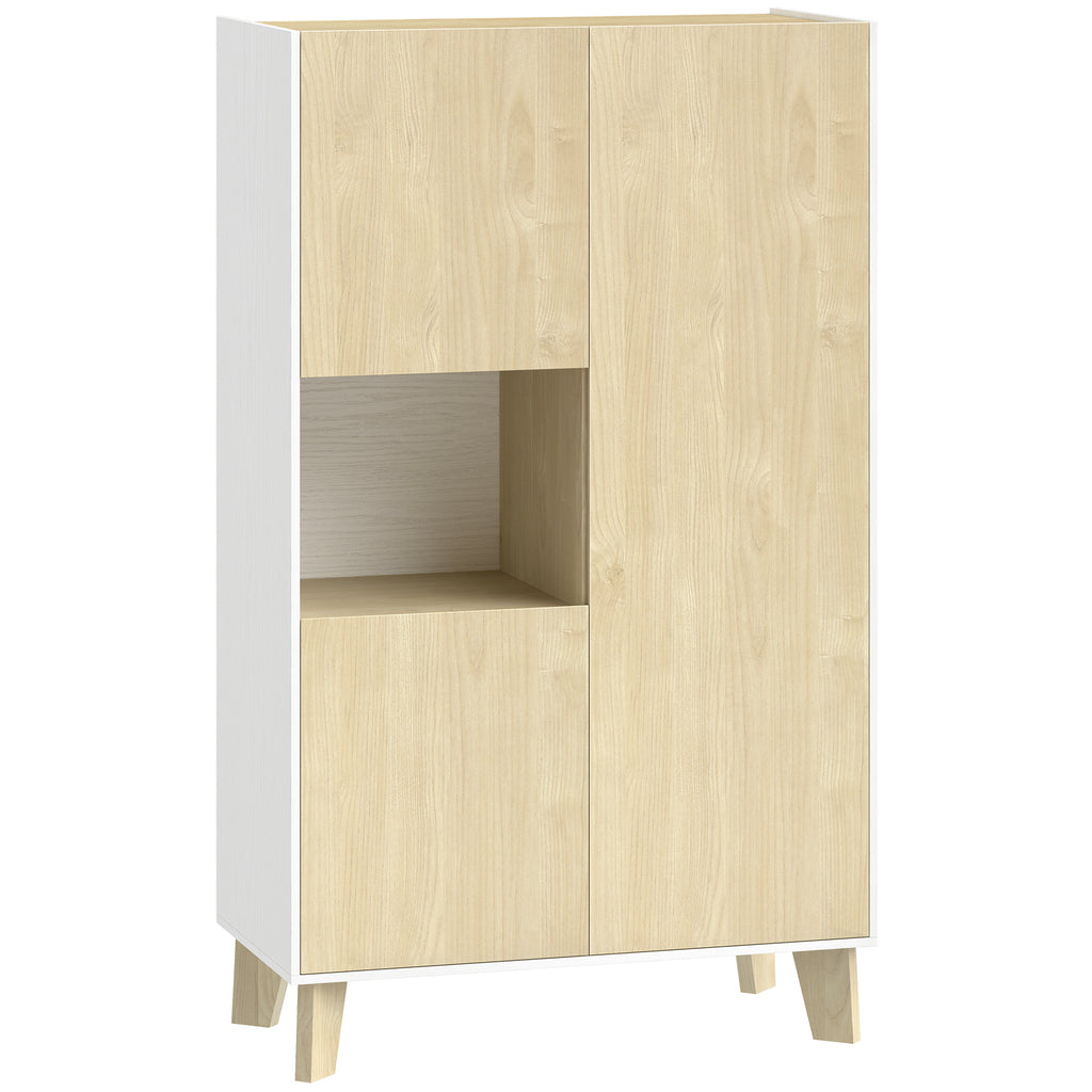 Buffet para Sala Móvel de Arrumação com 6 Compartimentos e Portas com Fecho Amortecido 80x40x135 cm Branco e Madeira Natural — foto 1