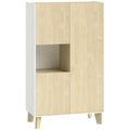 Buffet para Sala Móvel de Arrumação com 6 Compartimentos e Portas com Fecho Amortecido 80x40x135 cm Branco e Madeira Natural — foto 1