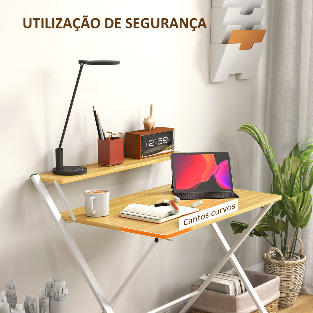 Secretária Dobrável Mesa de Computador Dobrável com Prateleira Aberta Secretária Pequena para Escritório Casa 86x66x82 cm Madeira — foto 7