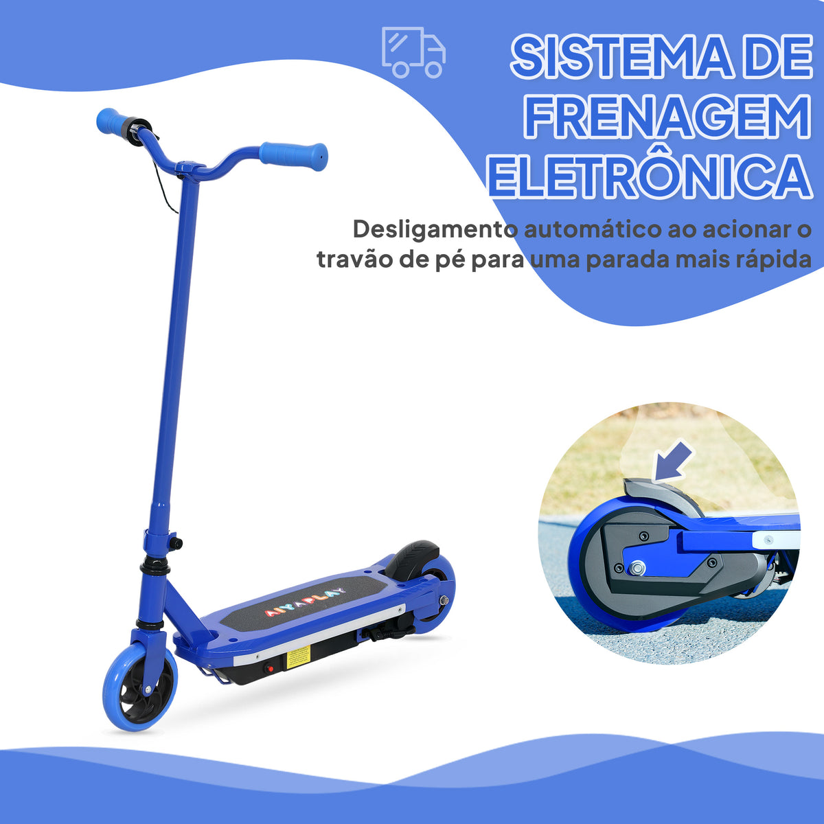 Trotinete Elétrica para Crianças de 6-14 Anos Trotinete Elétrica Máx. 10 km/h Motor 80 W Autonomia Máxima 8 km Trotinete Elétrica Infantil com Luzes LED Travão Traseiro 76x46x93 cm Azul — foto 5