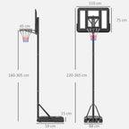 Cesta de Basquetebol de Exterior com Altura Ajustável 220-365 cm Aro de Basquetebol com Suporte Cesta de Basquetebol com Rodas Base Recarregável Preto — foto 3