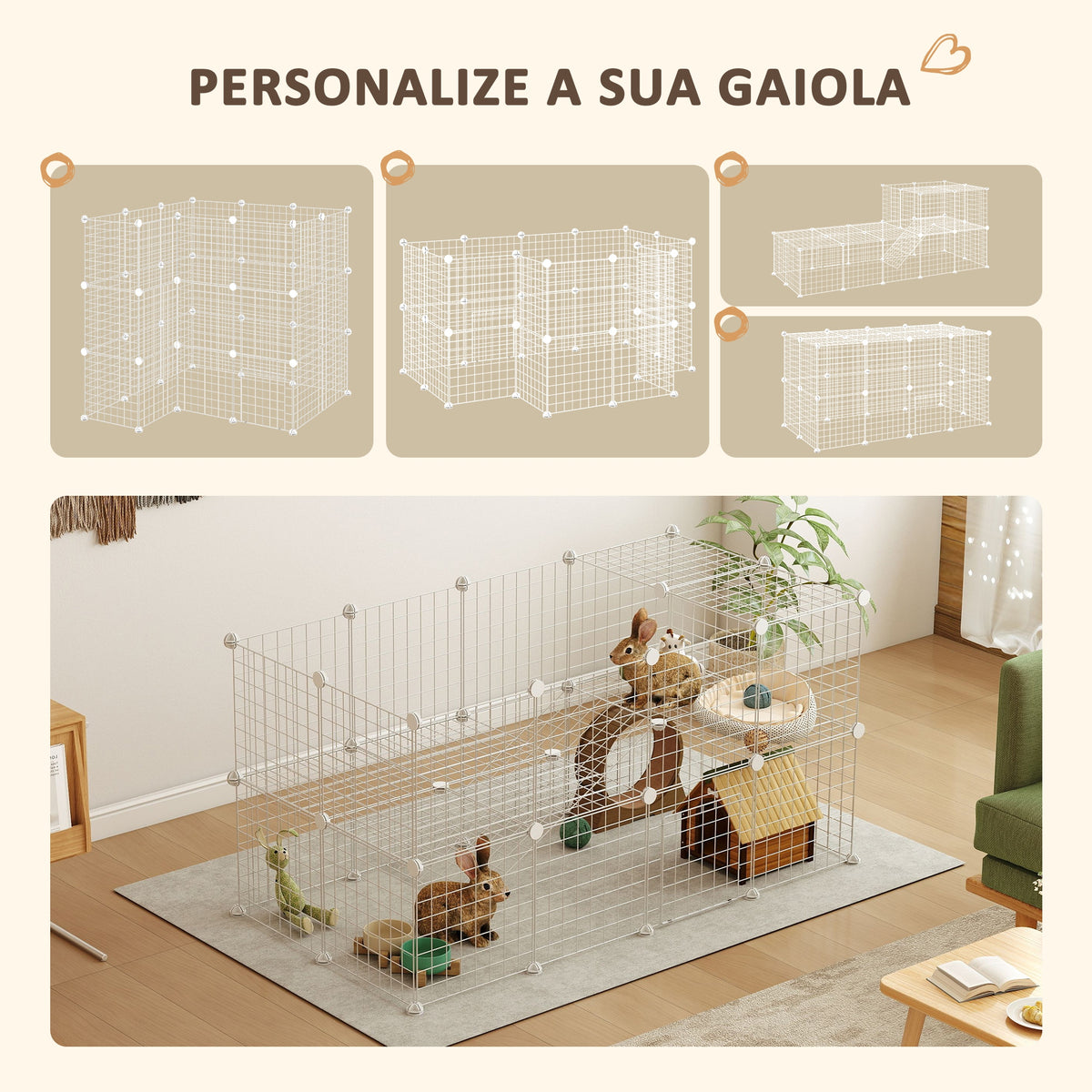 Recinto de Metal para Animais de Estimação Recinto Metálico com 36 Painéis para Pequenos Animais Desmontável DIY 146x73x73 cm Branco — foto 4