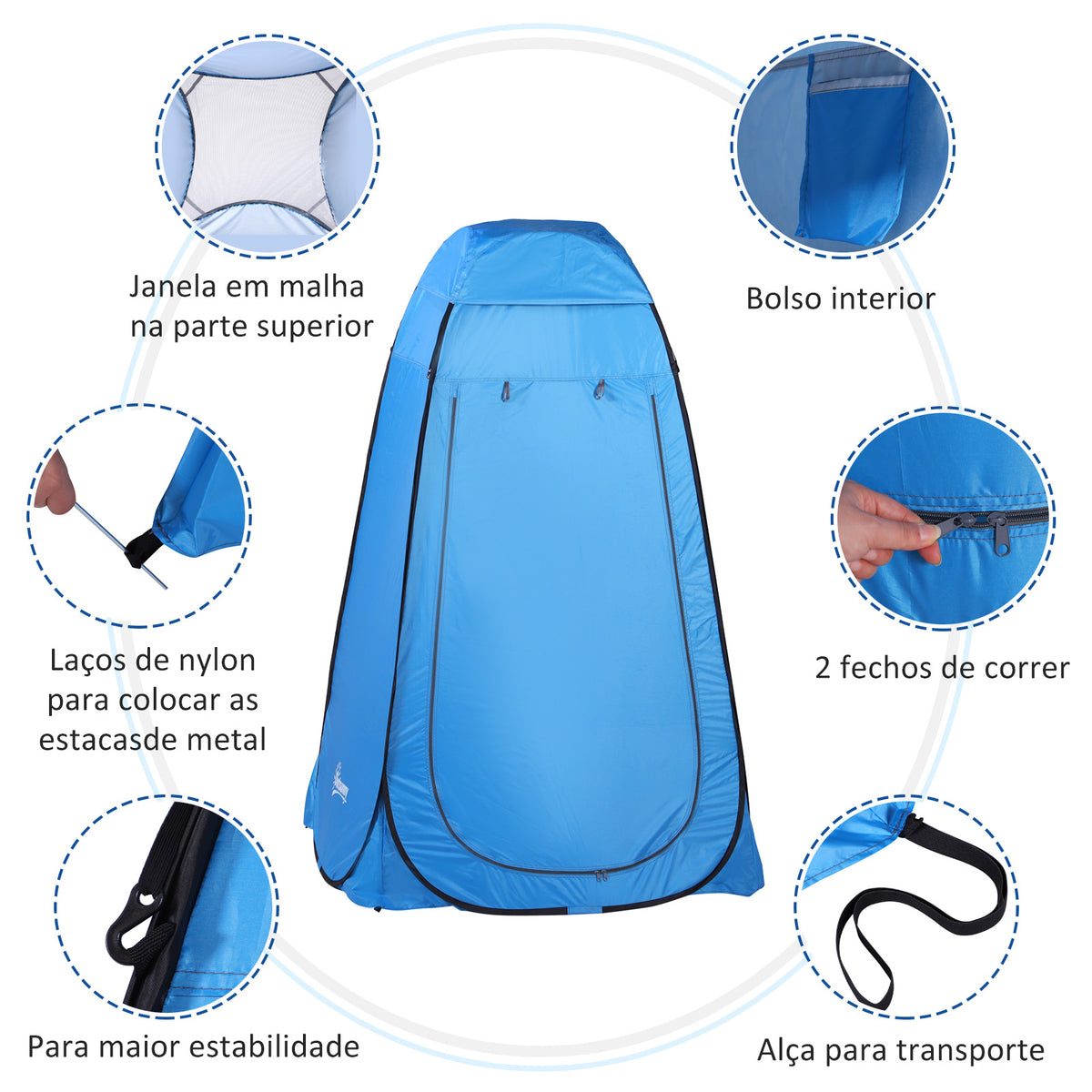 Tenda de Duche Pop-Up Tenda de Privacidade Portátil com Bolsa de Transporte para Vestiário 120x120x190 cm Azul — foto 5