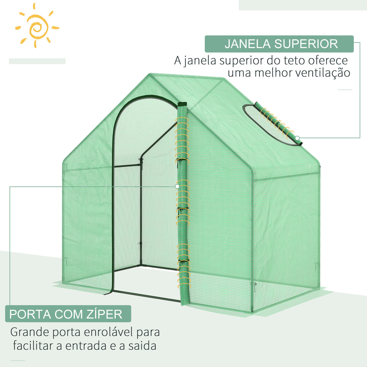 Estufa Transparente de Jardim 180x100x168 cm Estufa de Jardim com Porta Enrolável e Estrutura de Aço Verde — foto 4