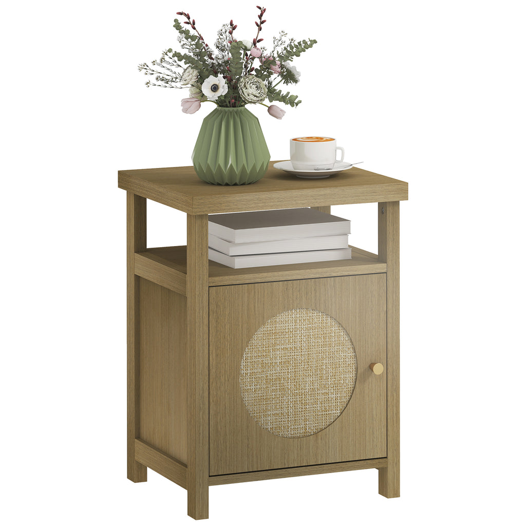 Mesa de Cabeceira com Porta de Vime Mesa de Cabeceira com Prateleira Aberta e Compartimento Móvel Auxiliar para Quarto Sala 40x35x55 cm Madeira — foto 1