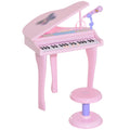 Piano para Crianças com 37 Teclas Piano Infantil com Microfone Banco Luzes 22 Músicas e Entrada para MP3 e USB 48x39x69 cm Rosa — foto 1