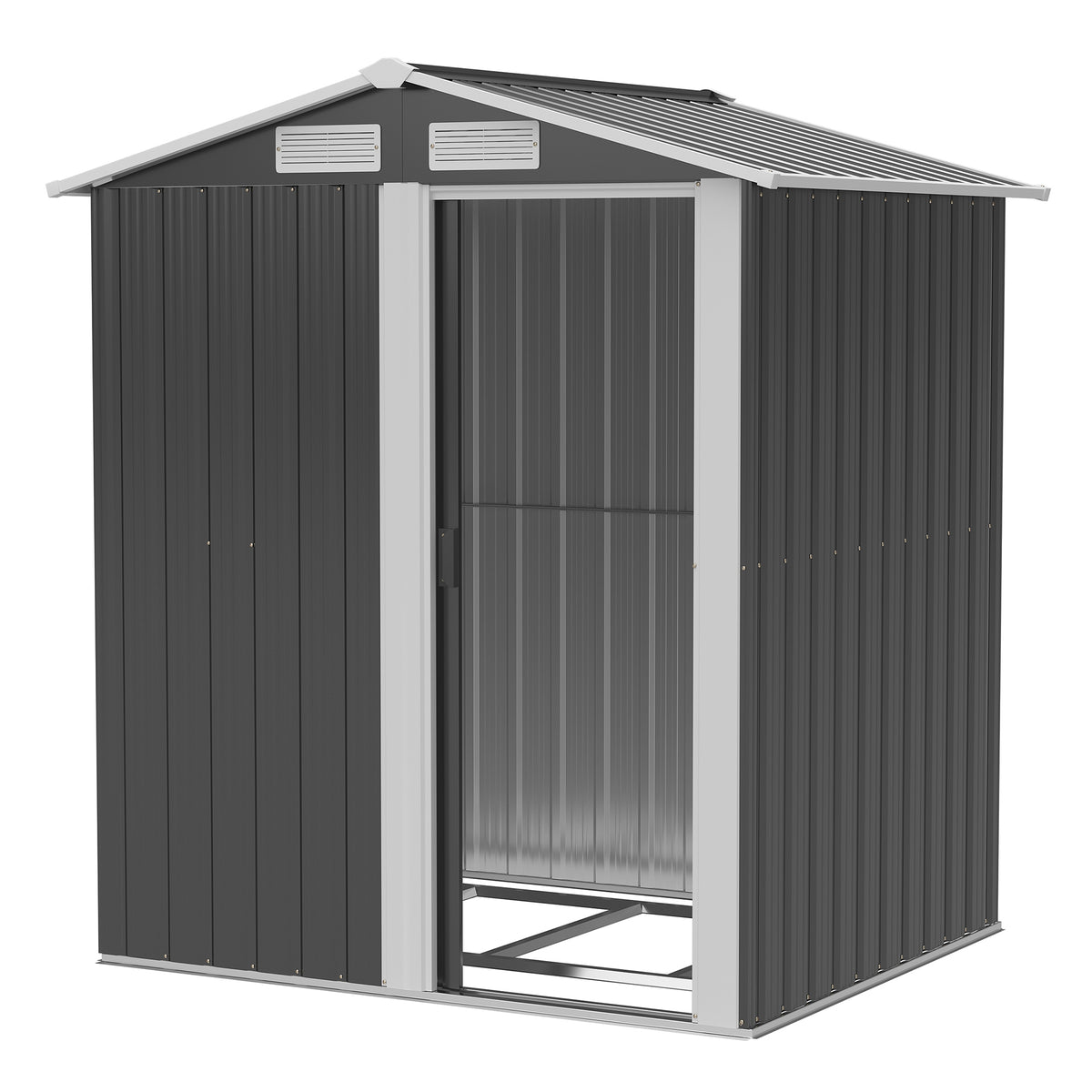 Abrigo de Jardim de 2m² 152x132x188cm Abrigo de Exterior de Aço Galvanizado com Porta Corredeira e Ventilações para Armazenamento de Ferramentas Cinza — foto 1