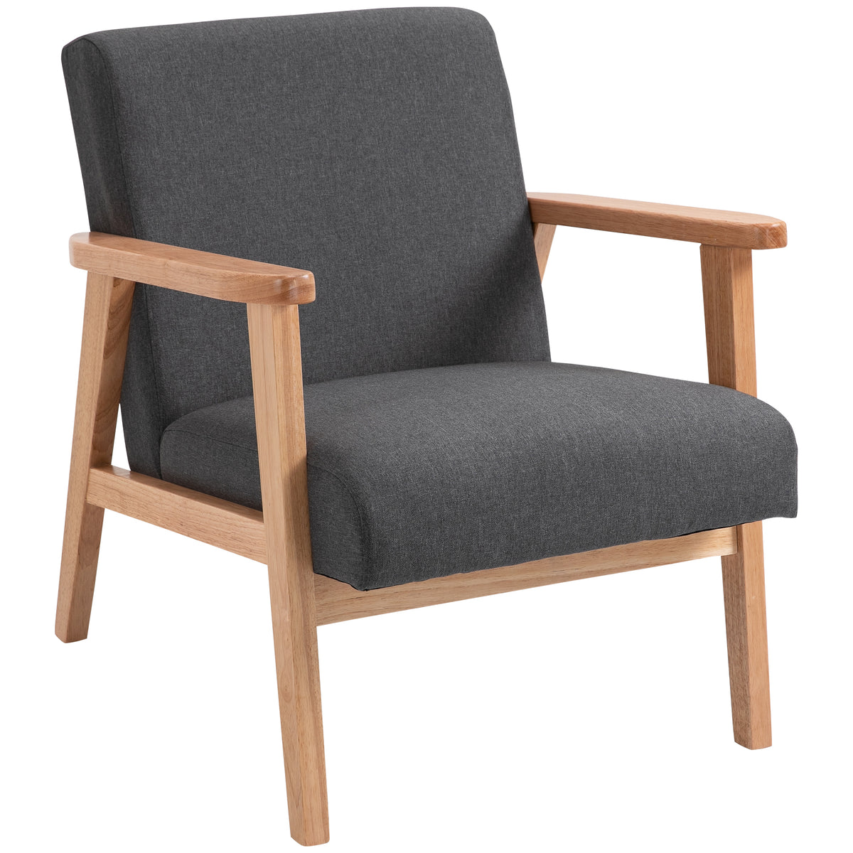 Poltrona de Dormitório Moderna Poltrona de Sala de Estar Estofada em Linho Sintético com Apoio para os Braços e Estrutura de Madeira para Sala de Estar 68,5x78,5x75 cm Cinza e Madeira — foto 1