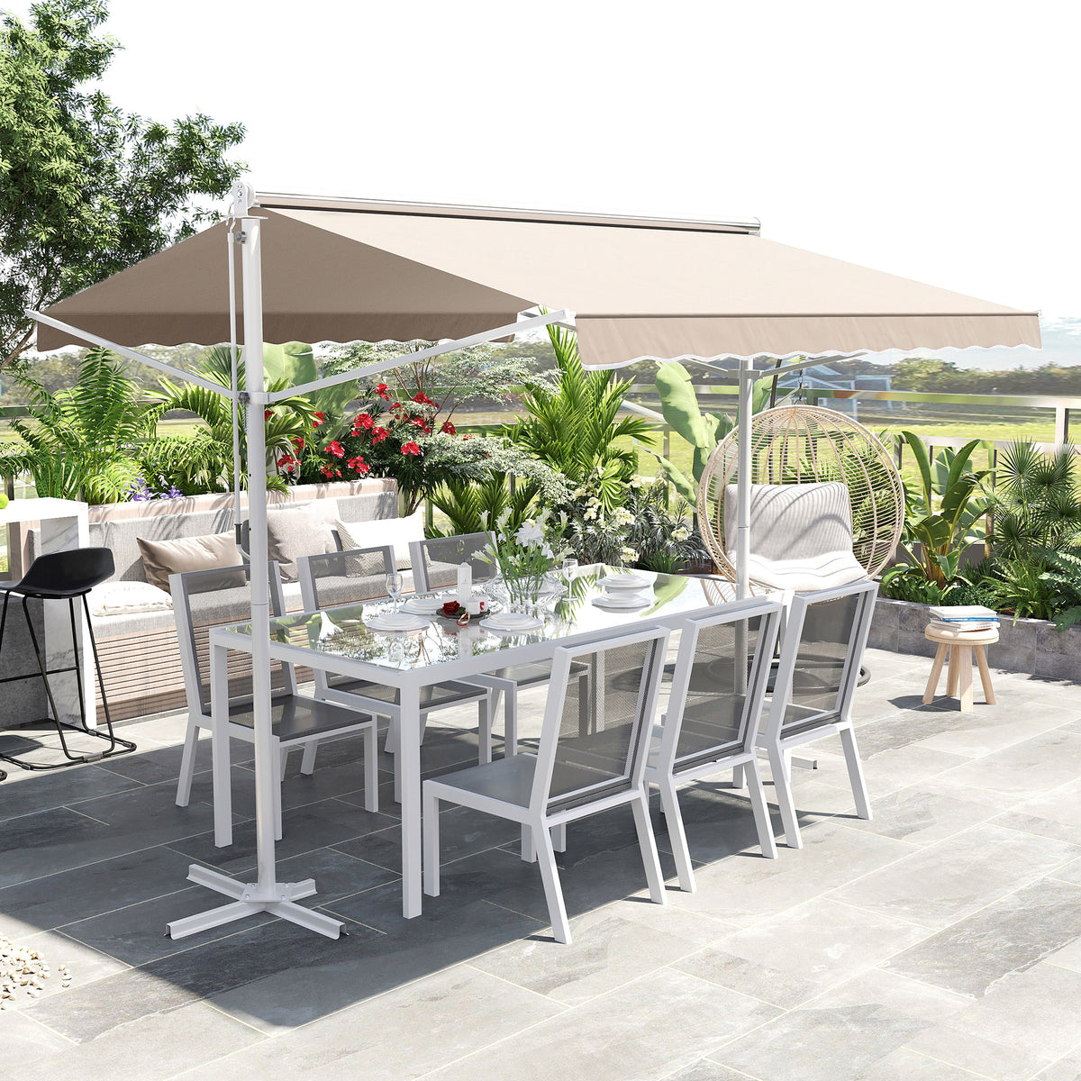 Toldo 300x295x255 cm com manivela ângulo ajustável proteção solar portátil para jardim terraço pátio bege — foto 2