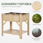Horta Urbana de Madeira Mesa de Cultivo com 6 Compartimentos e Prateleira Inferior para Plantas e Flores em Jardim Terraço Exterior Capacidade 80 kg 78,5x58x81 cm Cor Natural — foto 6