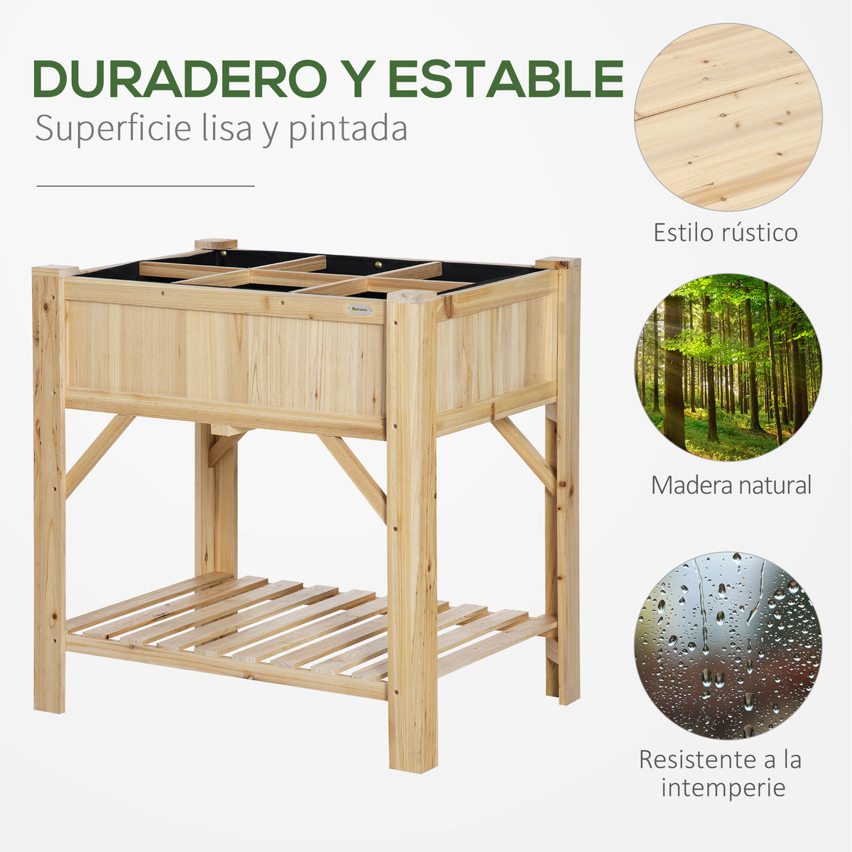 Horta Urbana de Madeira Mesa de Cultivo com 6 Compartimentos e Prateleira Inferior para Plantas e Flores em Jardim Terraço Exterior Capacidade 80 kg 78,5x58x81 cm Cor Natural — foto 6