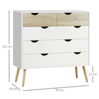 Cómoda com 5 Gavetas Cómoda de Quarto com Pés de Madeira Cómoda para Sala Escritório Estilo Nórdico 99x39x101 cm Branco e Carvalho — foto 3