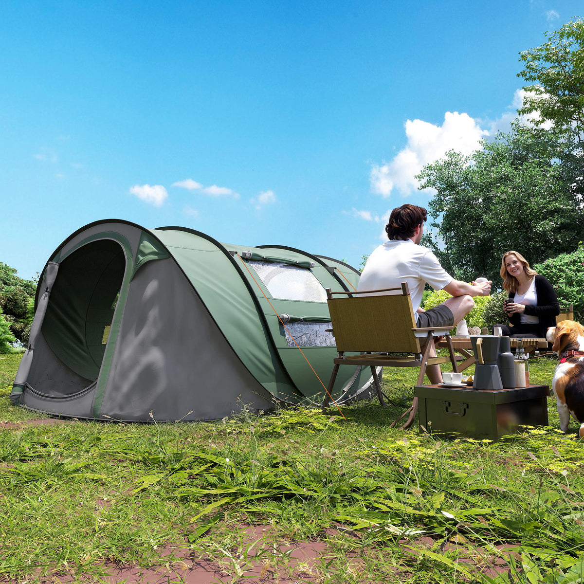 Tenda de Campismo Pop-up para 2-3 Pessoas Tenda de Campismo Instantânea com Janelas Bolsos e Bolsa de Transporte Impermeável Anti-UV 263,5x220x123 cm Verde e Cinzento — foto 2