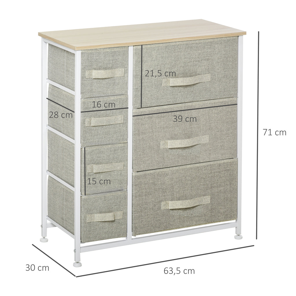 Cómoda com 7 Gavetas de Tecido Cómoda de Armazenamento Multifuncional para Dormitório Sala de Estar Corredor 63,5x30x71cm Cinza — foto 3