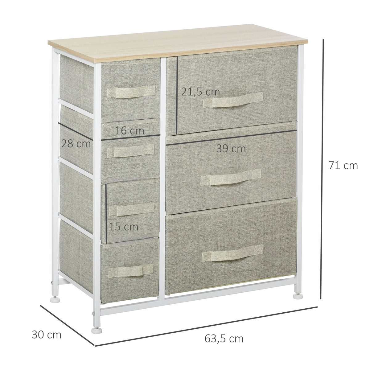 Cómoda com 7 Gavetas de Tecido Cómoda de Armazenamento Multifuncional para Dormitório Sala de Estar Corredor 63,5x30x71cm Cinza — foto 3