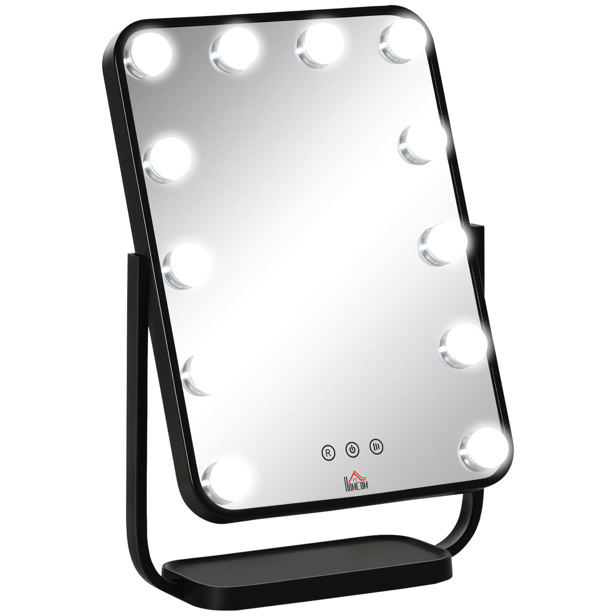 Espelho de Maquilhagem Espelho de Mesa com 12 Luzes LED 3 Temperaturas de Cores Ecrã Tátil Ajustável e Função de Memória para Dormitório Casa de Banho 32,8x11x47,4cm Preto — foto 1
