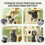 Arranhador para Gatos Grande 49x49x173 cm com Múltiplos Níveis Cavernas Brinquedos Suspensos Centro de Atividades de Sisal Bege — foto 7