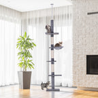 Árvore Arranhadora para Gatos Arranhador para Fixar ao Teto Altura Ajustável com Plataformas Poste de Sisal 40x34x230-260cm Cinza — foto 2