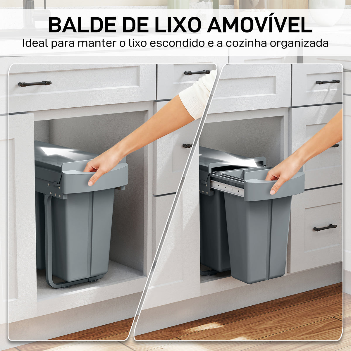 Balde do Lixo Sob Lavatório Balde do Lixo de Cozinha com 2 Contentores de Reciclagem Extraíveis 20L+10L Deslizamento Suave Asa Tampa com Padrão de Diamante Cinzento — foto 4
