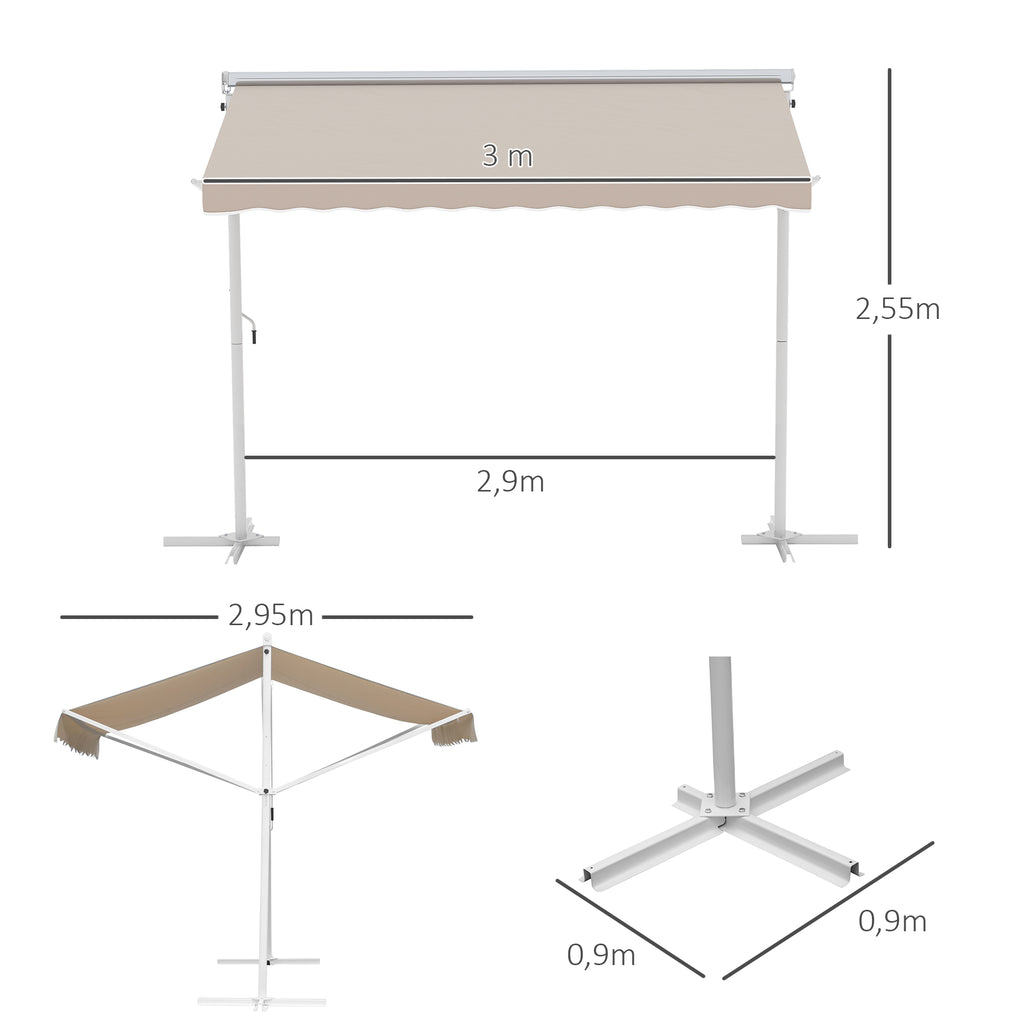 Toldo 300x295x255 cm com manivela ângulo ajustável proteção solar portátil para jardim terraço pátio bege — foto 3