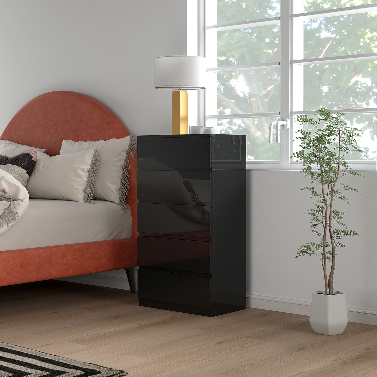 Cómoda com 5 Gavetas de Madeira Cómoda de Dormitório Cómoda Preta para Sala de Estar Estilo Moderno 55x34x100 cm Preto — foto 7