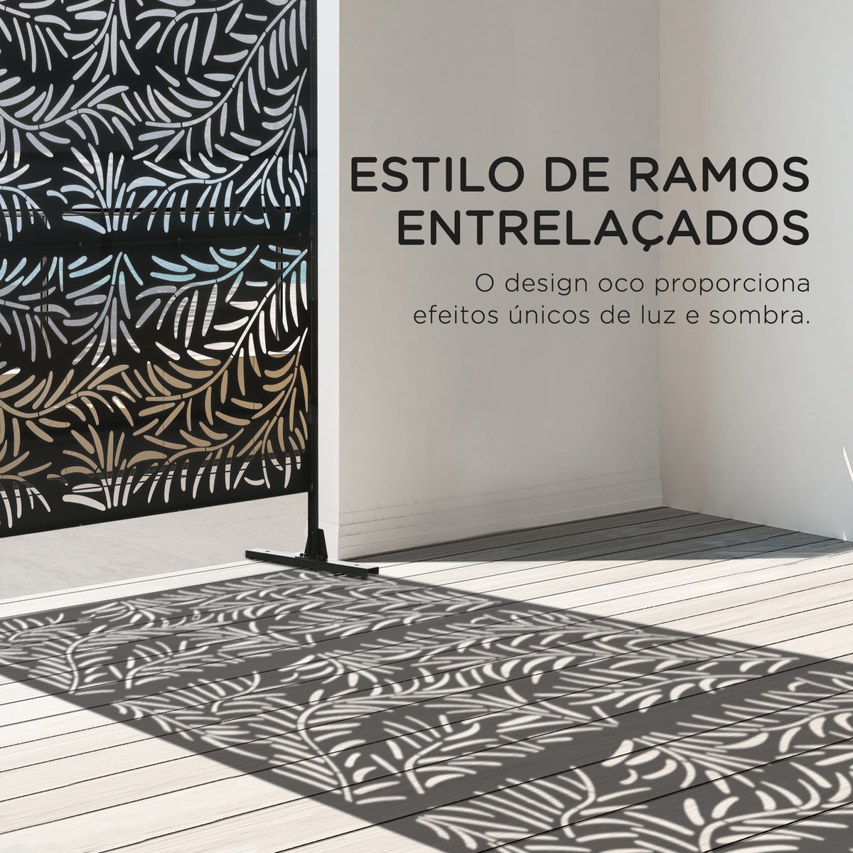 Biombo de 3 Peças Separador de Ambiente com Desenho em Ramos Biombo para Exterior Jardim Pátio Varanda 122x45x198 cm Preto — foto 4