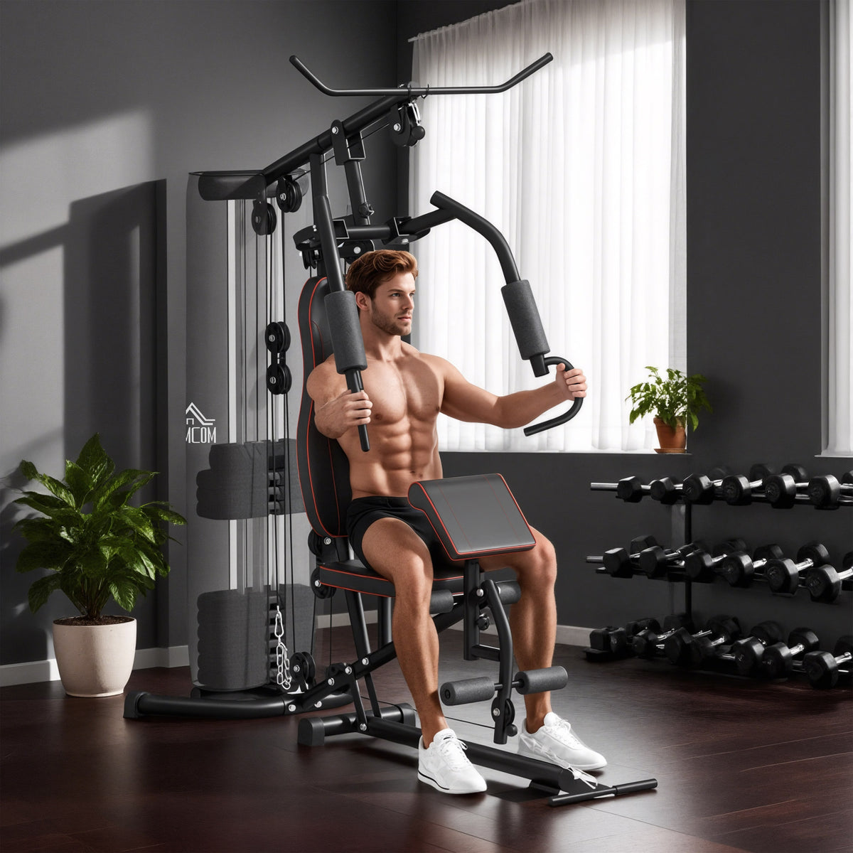 Máquina Multi Estação de Treino Estação de Treino com Pesos Ajustáveis Press de Perna e Polia para Ginásio em Casa 170x104x205 cm Preto — foto 2