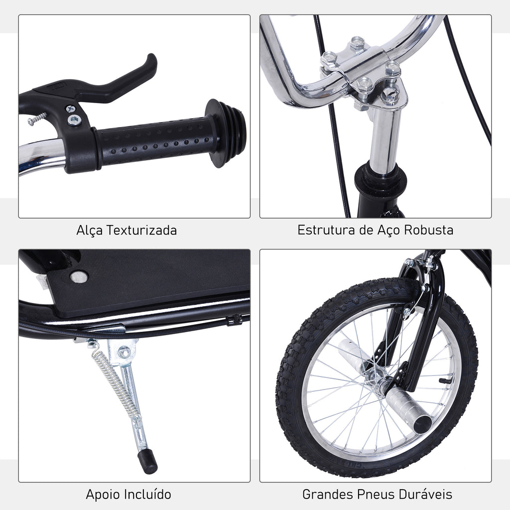 Trotinete com 2 Rodas de 16 Polegadas Trotinete para Crianças com Altura Ajustável e Freio 143x58x92-100 cm Preto — foto 5