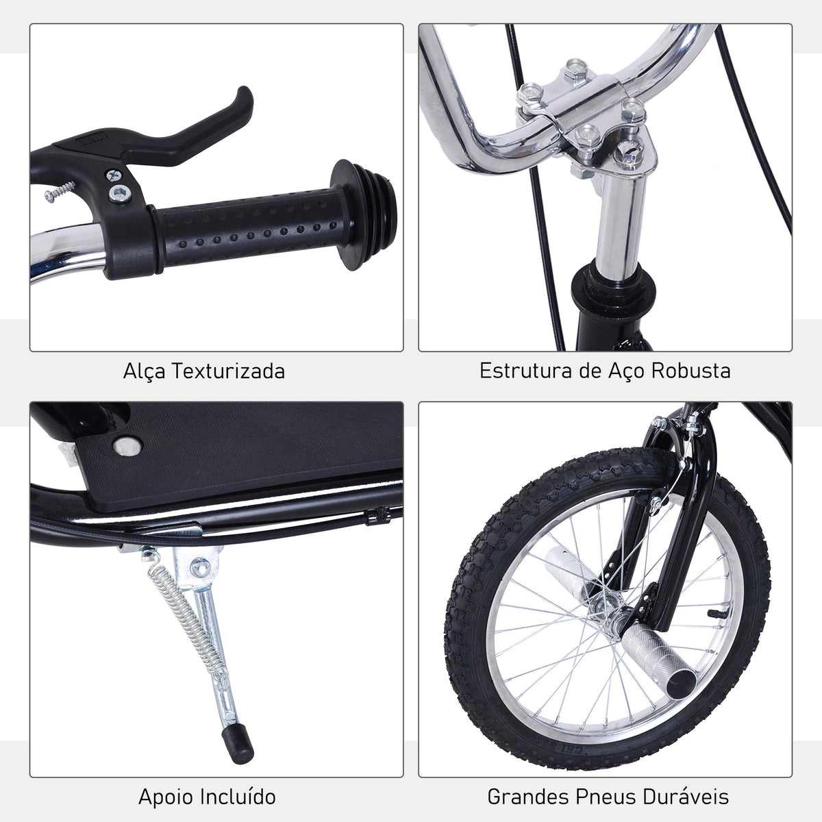 Trotinete com 2 Rodas de 16 Polegadas Trotinete para Crianças com Altura Ajustável e Freio 143x58x92-100 cm Preto — foto 5