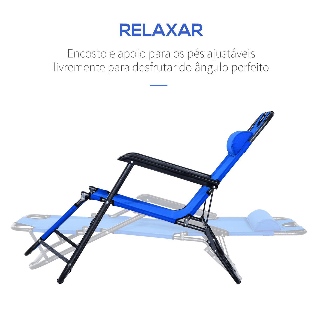 Espreguiçadeira Reclinável com Almofada para a Cabeça Espreguiçadeira Dobrável e Portátil para Praia Campismo 118x60x80cm Azul — foto 4